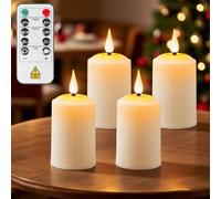 Behogan LED Candles Remote Control: Set of 4 5 x 10.5 cm Battery Operated LED Candles, Flickering Outdoor Flameless Pillar Candles Beige Candles Set of 4 with Timer for Christmas and Halloween