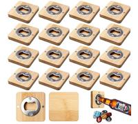 Behogan Pack of 16 Wooden Bottle Openers, Magnetic Bottle Openers, Adsorbable, Square Bottle Openers, Bamboo, Personalised Bottle Openers, Made of Wood, Great Gift for Men