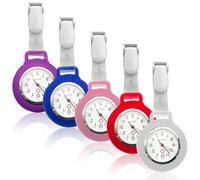 Behogan Pack of 5 Nurse Watches, Stretchy Silicone Nurse's Watch Pointer with Glow Pointer, Nurse Fob Watch, Lapel Watch for Nurses and Doctors