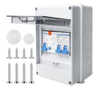 Behogan Surface-Mounted Fuse Box IP65, Small Distribution Box with FI Switch, AC 32A, Sub-Distribution, AC Isolator Switch 10A + 10A for Office