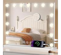 BEHOMHAZQ Hollywood Vanity Mirror with Lights: 58x46cm Makeup Mirror with 15 Dimmable Led Bulbs,3 Lighting Modes, Touch Screen Control, Tabletop and Wall Mounted for Bedroom