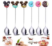 behone Spoon Set 6 Pieces Spoons Stainless Steel Long Drink Spoon 12 cm Doughnut + Mickey Mouse Modelling Dessert Spoon Coffee Spoon Teaspoon Suitable for Fruit, Coffee Hot Drinks, Ice Cream etc
