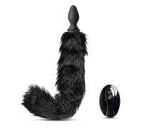 BeHorny Animal Tail Butt Plug 10 Speeds Remote Control Rechargeable Vibrating Butt Plug, Black