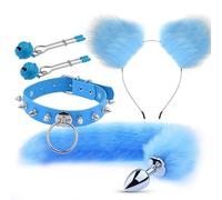 BeHorny Bondage Set, Kitty Cat Collar, Ears, Butt Plug Tail, Nipple Clamps