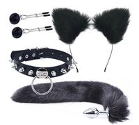 BeHorny Bondage Set, Kitty Cat Collar, Ears, Butt Plug Tail, Nipple Clamps