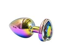 BeHorny Butt Plug 2.76 Inch Rainbow Metal Anal Plug with Heart-Shaped Base and Gift Box