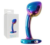 BeHorny Butt Plug 2.92 Inch Rainbow MetalAnal Plug with Curved Design and Gift Box