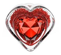 BeHorny Butt Plug 3.35'' Clear Glass Anal Plug with Red Heart Gem | Tapered Design, Stay Put Design