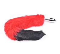 BeHorny Butt Plug Furry Fox Cat Tail Anal Plug, Red/Black