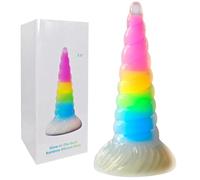 BeHorny Dildo Sex Toy, Liquid Silicone Unicorn Dildo with Suction Cup & Glow in The Dark