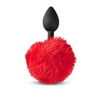 BeHorny Fluffy Bunny Tail Silicone Butt Plug, Red