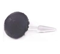 BeHorny Glass Butt Plug with Fluffy Bunny Tail, Black