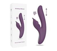 BeHorny Rabbit Vibrator 9.46" Purple Rechargeable Silicone Sex Toy - 10 Vibrating + 7 Thrusting + 5 Tapping Modes Triple Stimulation Design