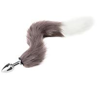 BeHorny Tail Butt Plug Furry Fox, Cat Tail Anal Plug, Grey and White