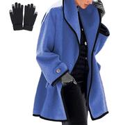 behound 2023 Hooded Color Block Woolen Coat, Women's Stylish Multi-button Midi Warm Loose Woolen Coat for Autumn Winter (Blue,L)