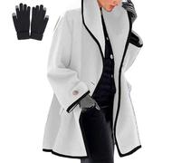 behound 2023 Hooded Color Block Woolen Coat, Women's Stylish Multi-button Midi Warm Loose Woolen Coat for Autumn Winter (White,XXL)