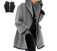 behound 2023 Hooded Color Block Woolen Coat, Women's Stylish Multi-button Midi Warm Loose Woolen Coat for Autumn Winter (Grey,L)