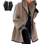behound 2023 Hooded Color Block Woolen Coat, Women's Stylish Multi-button Midi Warm Loose Woolen Coat for Autumn Winter (Camel,M)