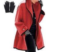 behound 2023 Hooded Color Block Woolen Coat, Women's Stylish Multi-button Midi Warm Loose Woolen Coat for Autumn Winter (Red,M)