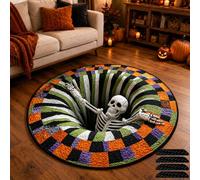 behound 3D Halloween Rug, Candy Corn Optical Illusion Round Mat, Indoor Decor (D,180cm/70.9in)