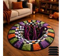 behound 3D Halloween Rug, Candy Corn Optical Illusion Round Mat, Indoor Decor (G,80cm/31.5in)
