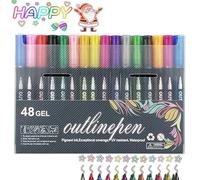 behound Double Line Outline Art Pen Marker Pen-12/24/36/48 Colors, Coloring Lightstick Graffiti Highlighter Pens, Doodle Dazzles Shimmer Marker Set, Dreamy Sparkle Dual-Line Contour Pen (48 Pcs)