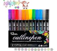 behound Double Line Outline Art Pen Marker Pen-12/24/36/48 Colors, Coloring Lightstick Graffiti Highlighter Pens, Doodle Dazzles Shimmer Marker Set, Dreamy Sparkle Dual-Line Contour Pen (12 Pcs)