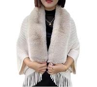 behound Permitime Shawl,Knitting Thick Women's Loose Shawl with Fur Collar,Permitime Knitted Wrap Knit Shawls for Women (White,L)