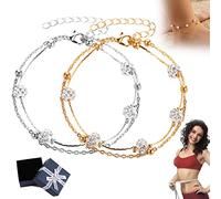 behound Slimplif Slimming Anklet, Anklets For Women Waterproof, Anti Swelling Anklet, Double Layer Diamond Ball Crystal Anklets, Rhinestone Beads Pendant Foot Chains (Gold+Sliver)