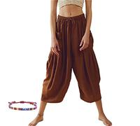 behound Women's Quinn Cargo Pants-Plus Size Wide Leg Linen Pants, Quinn Hippie Harem Pants (Brown,M)
