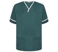 Behrens NSTT/BGWT-XL Contrast Trim Smart Scrub Top, Bottle Green/White Trim, XL Size