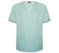Behrens Unisex Plain Smart Scrub Top with Contrast Trim, for Healthcare Professionals, Crossover Neckline for All-Day Comfort, Waterproof Pockets, Action Back, Size L Color Eau de Nil
