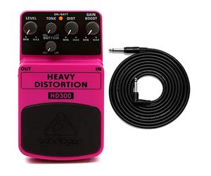Behringer HEAVY DISTORTION HD300 Heavy Metal Distortion Effects Pedal & TIGER GAC42 Guitar Bass Keyboard E-Drums Lead - Straight/Angled - 6.35mm 1/4" Jacks - 3m Cable