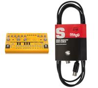 Behringer TD-3-AM Analog Bass Line Synthesizer with VCO, VCF, 16-Step Sequencer, Distortion Effects and 16-Voice Poly Chain & Stagg SMD2 E 2 m 5 Pin DIN Male Connector MIDI Cable