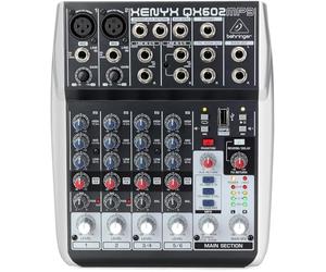 Behringer XENYX QX602MP3 6-Channel Mixer with British EQ, MP3 Player & Studio FX - Premium Sound for Live Gigs, Karaoke & Podcasting