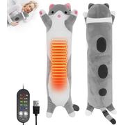 BEHUX Electric Heat Pad for Period Pain Relief, USB Powered Menstrual Heating Pad, 50CM Cute Long Cat Plush Portable Stuffed Animal Heating Pad for Girls Women Mum Gifts (Gray)