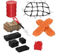 BEIBEINOYA RC Crawler Car Parts Roof Decoration Luggage Net Recovery Board Toolbox Wood Box Shovel Compatible With 1/18 1/24 SCX24(Black Orange)