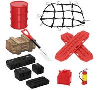 BEIBEINOYA RC Crawler Car Parts Roof Decoration Luggage Net Recovery Board Toolbox Wood Box Shovel Compatible With 1/18 1/24 SCX24(Black Red)