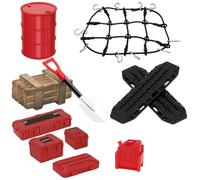 BEIBEINOYA Roof Decoration Luggage Net Recovery Board Toolbox Wood Box Shovel Compatible With 1/18 1/24 SCX24(Red)
