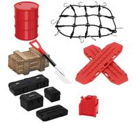 BEIBEINOYA Roof Decoration Luggage Net Recovery Board Toolbox Wood Box Shovel Compatible With 1/18 1/24 SCX24(Black Red)