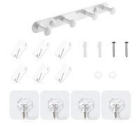 BEIBXHQQ 1 Piece Coat Hook with 6 Pieces Square Film and 4 Pieces Clear Hooks, Wall Mounted Coat Hook, Bedroom Door Hook, Coat Rack, Self-Adhesive Towel Hook, Suitable for Bathroom, Office, Kitchen