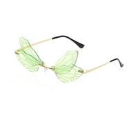 BEIBXHQQ 1 Piece Dragonfly Sunglasses, Wing Sunglasses, Gradient Sunglasses, Women's Rimless Glasses, Colorful Beach Glasses, Trendy Fashion Glasses (Green)