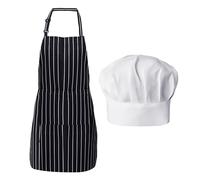 BEIBXHQQ 1 Piece Halter Neck Apron with 1 Piece Chef Hat, Baking Apron, Halter Neck Anti-Fouling Apron, Chef Apron, Black and White Striped Halter Neck Apron Suitable for Home, Cafe, Restaurant