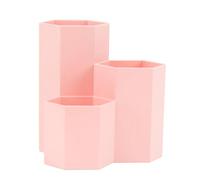 BEIBXHQQ 1-Piece Pink Hexagonal Desktop Pen Holder, 3-Compartment Storage Box, Multifunctional Stationery & Makeup Brush Holder