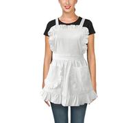 BEIBXHQQ 1 Piece Ruffled Lace Apron, Vintage French Maid Waitress Apron, Double Pocket, White