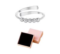 BEIBXHQQ 1 Piece Women's Rotating Ring with 1 Piece Pink Gift Box, Rotating Jewelry Ring, Women's Silver Ring, Women's Pearl Ring, Hand Decoration Accessories, Unisex Ring (White Gold)