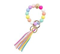 BEIBXHQQ 1 Piece Wrist Keychain, Silicone Beaded Keychain, Creative Silicone Beaded Bracelet, Rainbow Keychain, Mini Tassel Pendant, Bag Pendant