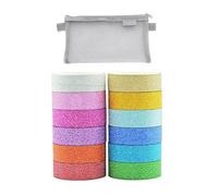 BEIBXHQQ 12 Rolls Glitter Tape with 1 Piece Mesh Storage Bag, Colorful Glitter Ribbon, High Adhesive Tape, DIY Washi Tape, Craft, Party and Stage Decoration Tape