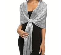 BEIBXHQQ 1pc Shawl, 1pc Snap, Silver Shawl, Women's Shawl, Glittering Shawl, Wrap Shawl, Sequined Scarf Shawl, Shiny Women's Fashion Shawl Suitable for Wedding, Party, Evening Party (Silver)