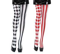 BEIBXHQQ 2 Pairs of Circus Pantyhose, Women's Striped Pantyhose, Women's Striped Over-the-Knee Stockings, Striped Pantyhose, Clown Stockings (Black and White, Red and White)